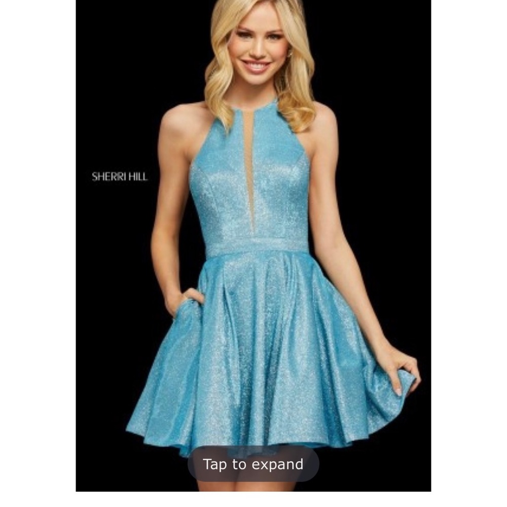 Sherri Hill 53027 blue glitter cocktail dress